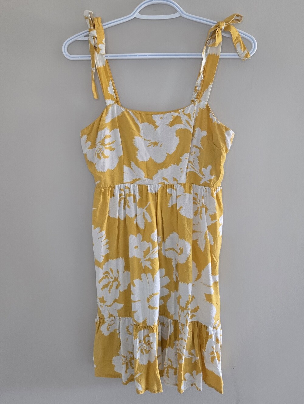Japna yellow + white floral smocked sundress, bow tie straps, medium + new